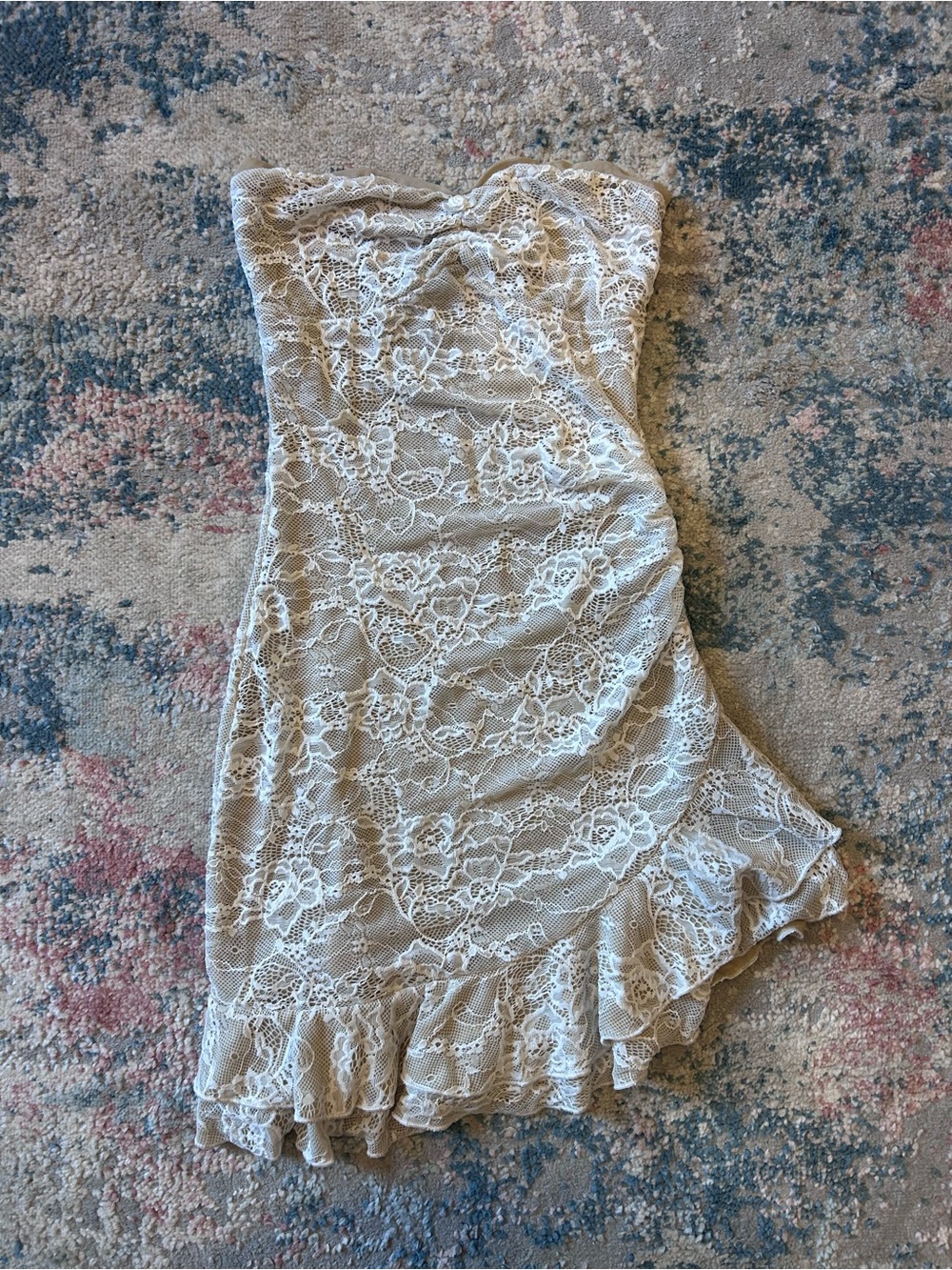 Princess Polly Strapless Lace Ruffle Hem Dress in Cream
